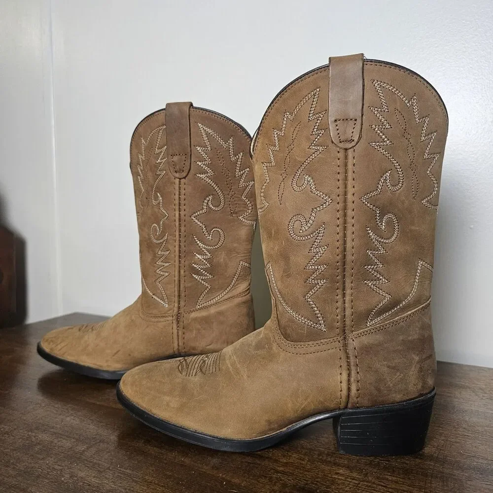 Dan Post Women’s Western Cowboy Boots Size 5 Caramel Leather Embroidered